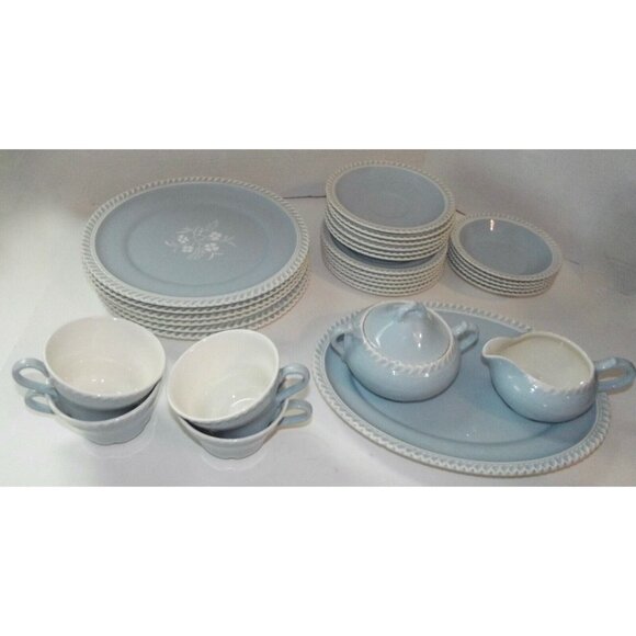 Harkerware Saucers Lot of 6 Vintage Pottery Chesterson Blue White 6-1/4" - Picture 8 of 8